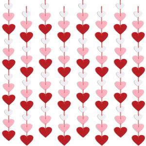8 Pack Felt Heart Garland, Valentines Day Decorations-No DIY Red Pink White Heart Valentines Hanging String Banner for Anniversary Wedding Engagement Birthday Party