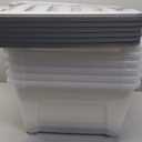 Plastic Storage Containers with Secure Latching Lids, Stackable Organization Bins, Clear/Grey, 32 Quart, Set of 6