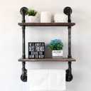 Industrial Pipe Shelf Bathroom Shelves Wall Mounted,19.6in Rustic Wood Shelf with Towel Bar,2 Tier Farmhouse Towel Rack Over Toilet,Pipe Shelving Floating Shelves Towel Holder,Retro Grey
