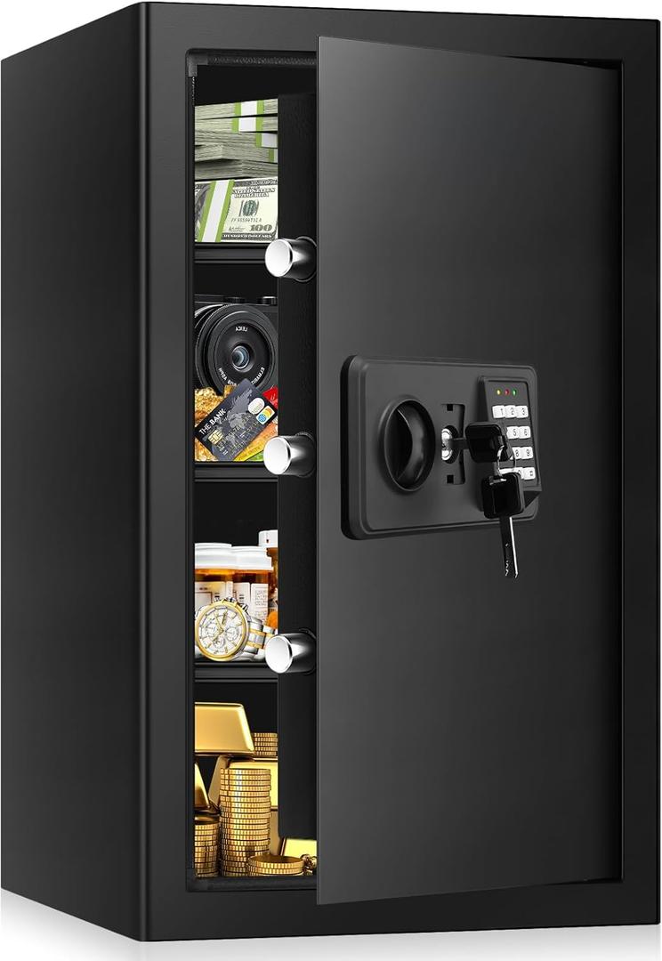 5.2 Cub Large Home Safes Fireproof Waterproof, Anti-theft Fire Safe with Programmable Keypad, Spare Keys and 3 Removable Shelves, Digital Home Security Safe Box for Home Document Money Valuables