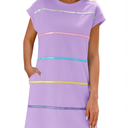 Wenrine Womens Textured T Shirt Dress Short Sleeve Summer Casual Sequin Stripe Mini Dresses , Size M