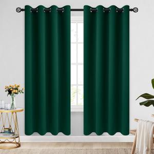 COSVIYA Grommet Blackout Room Darkening Curtains 90 inch Long, Thick Polyester Light Blocking Insulated Thermal Window Curtain Dark Green Drapes for Bedroom/Living Room,2 Panels,52x90 inches