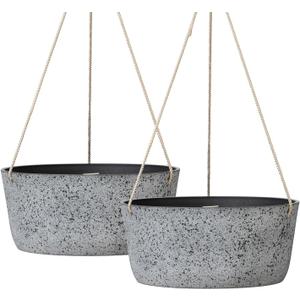 La Jolie Maison Large Hanging Planters - 12 Inch Outdoor Flower Pots, Rock Gray Hanging Garden Planters Set of 2