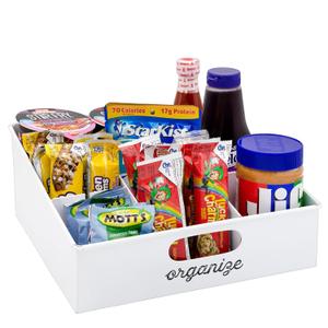 AuldHome Design Enamelware Farmhouse Snack Caddy (White); Rustic Countertop Storage Container w/Dividers (11.13x10x4.81)