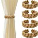 Outdoor Curtain Tiebacks, Curtain Ties (4 Pack) - Boho Braided Farmhouse Rustic Flexible Rope Drapes Holder, Burlap Elegant Light Curtain Holdback for Home Bedroom Office Decorative