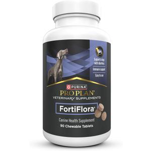 Purina Pro Plan Veterinary Supplements FortiFlora Daily Probiotics for Dogs Chewable Tablets for Digestive Gut Health and Diarrhea - 90 ct. Canister