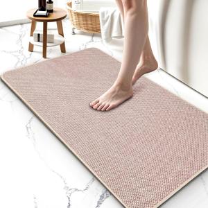 Upgraded Bath Mat 24x48Inch, Thin Bath Mats Rugs with Rubber Backing Non-Slip, Absorbent,Quick Dry Machine Washable, Home Decor Accessories Cozy Cloth Bathroom Rugs fit Under Door/Sink/Tub-Biege