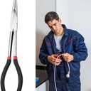 11 Inch Long Reach Pliers, Heavy Duty Long Reach Needlenose Pliers Work with Delicate or Difficult-to-Reach Pieces Non-Slip Grips Ideal for Mechanics, Technicians(SIZE:Straight)
