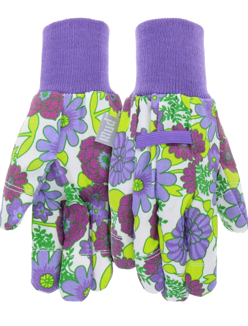 Essential Jersey & Chore Women's Garden Glove,Breathable, Elastic Band, Reiforced Fingertips, Purple, Floral (MD60011VF), Medium/Large