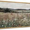 KUVIOKE Vintage Landscape Framed Wall Art 20x40in Large Meadow Sea of Flower Field Wall Prints Classic Retro Farmhouse Rustic Decorations for Living Room Bedroom (Natural Framed)