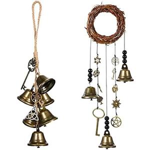 Witch Bells for Door Knob for Protection, Prefdo 2 PCS Witch Wind Chime Kit, Wreath Handmade Hanging, Wiccan Decor for Home Doorknob, Blessing Gifts for Women