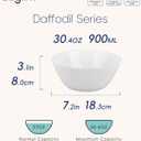 30 OZ Max Cereal Soup Bowl Set of 6, Opal Glass 7.2 inch White Ribbed Bowls for Ramen, Noodle, Salad, Fruit, Dishwasher and Microwave Safe