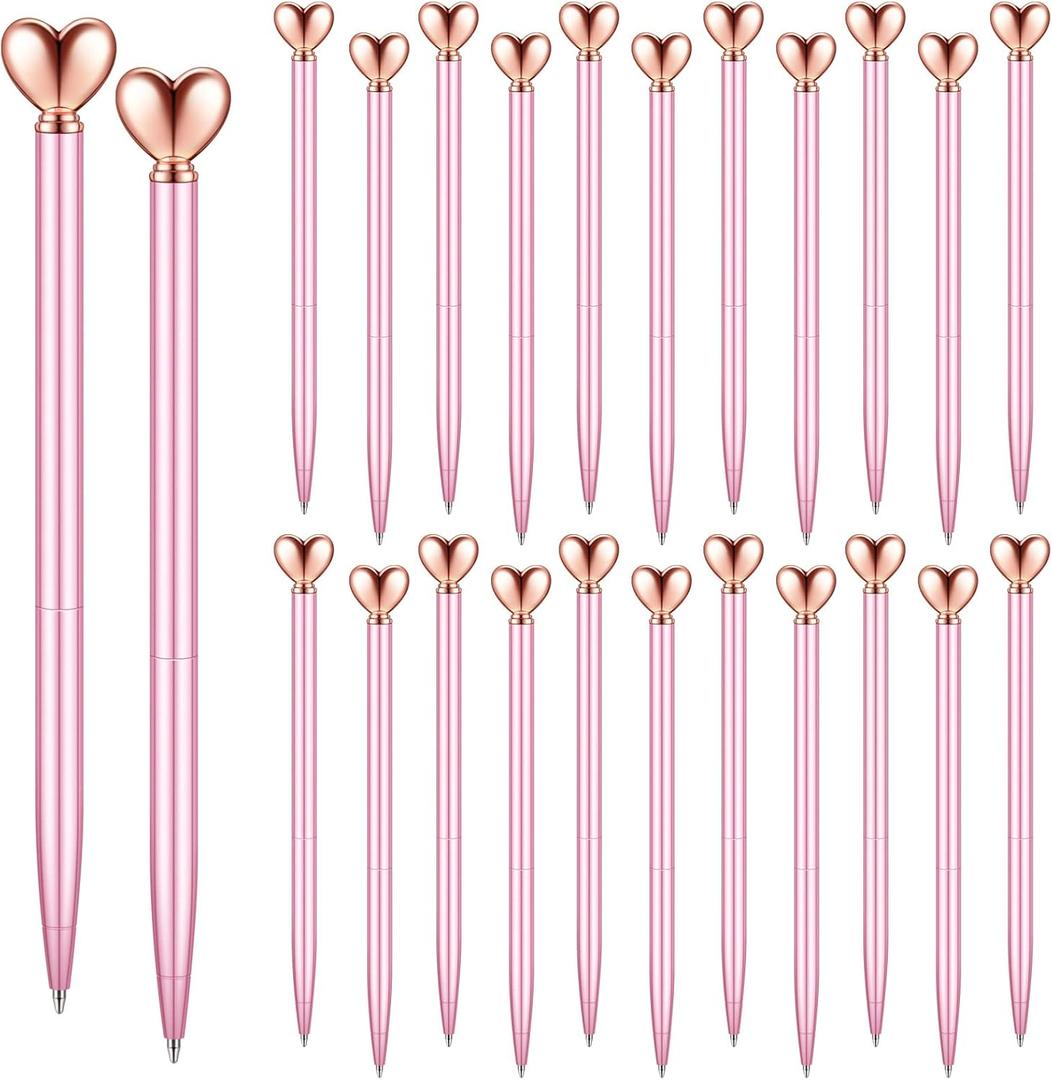 Thenshop 24 Pcs Heart Shaped Pens Retractable Metal Cute Pens 1.0 mm Black Ink Ballpoint Decorative Engagement Gifts for Women Wedding Bridal Shower Sleepover Party(Pink)