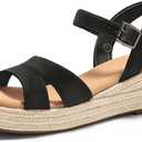 Coutgo Womens Wedge Platform Sandals Espadrille Heels Open Toe Buckle Ankle Strap Summer Shoes (White, M)