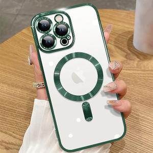 ZIYE Magnetic Case Made for iPhone 16 Pro 6.3 Inch [Compatible with MagSafe] Full Camera Lens Protection, Clear Luxury Phone Cover Soft TPU Bumper Drop Protective Case for 16 Pro Women Men, Green