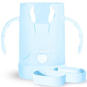 MOMUSE Dual-Lid Squeeze Pouch Holder for Food Pouches & Drink Boxes, Baby Pouch Holder with Larger Capacity, Versatile Design for Self-Feeding, Anti-Squeeze Pouch Holder No Spill No Mess, Lightweight (Blue)