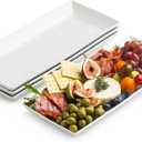 Serving Platters and Tray White Serving Dishes for Entertaining 14-inch Large Rectangle Plates for Easter, Mother's Day, Porcelain Serving Trays for Steak, Taco, Sushi, Appetizer, Party, Set of 4