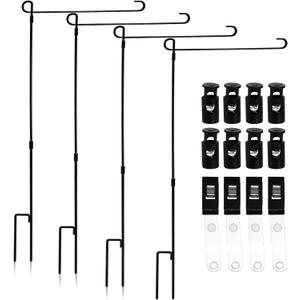 DEAYOU 4-Pack Garden Flag Stand, Yard Flag Holder for Outside, Weather-Proof Metal Lawn Flag Pole with Stoppers and Anti-Wind Clips for Banner, Outdoor, Home Decor, 35.5" H x 16.5" W