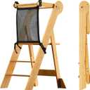 COSYLAND Foldable Toddler Kitchen Stool Helper - Height Adjustable Standing Tower for Bathroom Sink or Kitchen Counter - Step Stool for Toddlers Ages 18 Months to 6 Years Natural