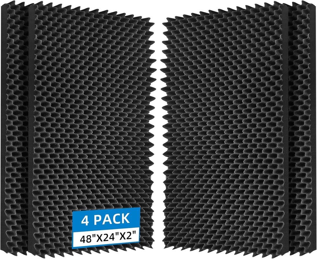 4 Pack Sound Proof Foam Panels |48"24"2" Quick-Recovery Soundproof Wall Panels | High Density Sound Dampening Panels for Home Studio (Black)