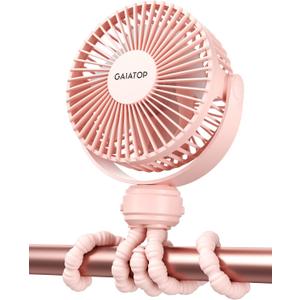 Gaiatop Mini Portable Stroller Fan, Battery Operated Small Clip on Fan, Detachable 3 Speed Rechargeable 360 Rotate Flexible Tripod Handheld Desk Cooling Fan for Car Seat Crib Treadmill Travel Pink
