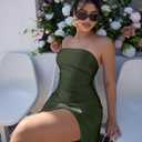 XXTAXN Women's Sexy Elegant Sleeveless Strapless A Line Ruched Cocktail Graduation Satin Mini Dress (Green)