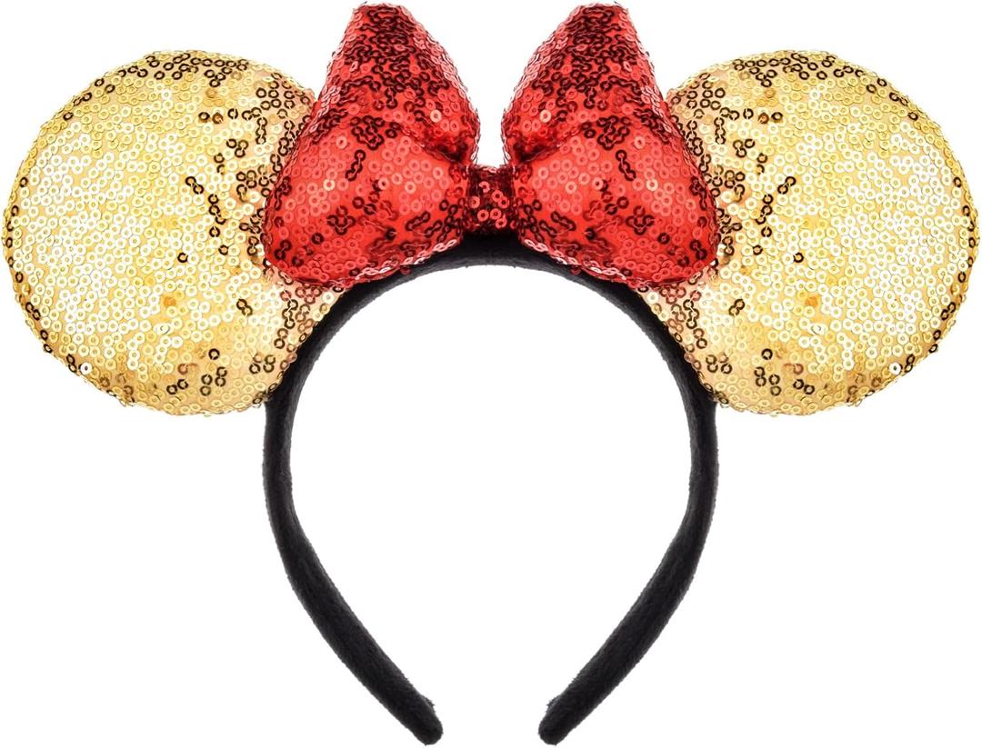A Miaow 3D Bow Black Sequin Headband Colorful Glitter Butterfly Hair Clasp Park Supply Adults Women Photo Accessory Party Costume (Golden and Red) (Silver)