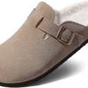 KIDMI Women's Fur Lined Suede Clogs Fuzzy Cork Footbed Mules Slip On Winter Potato Shoes, 40