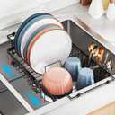 iSPECLE Expandable in Sink Dish Drying Rack - Adjustable Capacity (12.4''-17.1''L) Over The Sink Dish Drainer Drying Rack for Kitchen Counter and Sink, Dish Rack with Utensil Holder, Black (Medium)