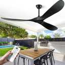ABZ 72 Inch Ceiling Fans without Lights, Large Ceiling Fans no Lights with Remote Control, 3 Blade Solid Wood Indoor Black Outdoor Ceiling Fan for Patios Living Room Bedroom