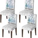 Horaldaily 4PCS Christmas Dining Chair Covers, Blue Pine Trees Stretch Removable Washable Slipcover Chair Protector for Dining Room Home Decor