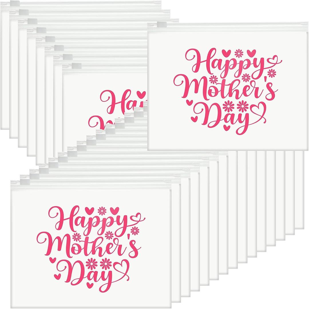 Kacctyen 50 Pcs Happy Mothers Day EVA Cosmetic Bag Bulk Gifts for Women Mother's Day Gifts for Party Favors Bag Toiletry Pouch with Zipper for Sister Friend Wife (White, S)