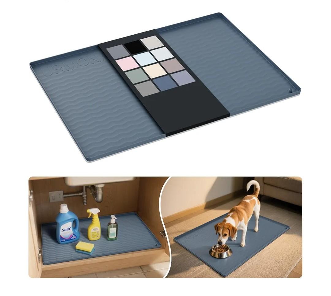 Waterproof Silicone Under Sink Mat 31'' x 22'' Shelf Liner for Kitchen and Bathroom, Cabinet and Counter Protector, Storage and Organizers, Litter Mat, Pet Cat Puppy Essentials(Dark Grey)