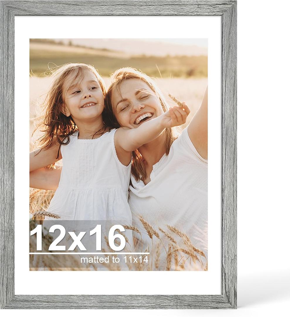 12x16 Picture Frame with Real Glass Wood Frame, 1 Pack (Mat 11x14)
Grey, Display 12 x 16 No Mat for Wall and Tabletop for Photos, Artwork; Fits Home, Office & Gallery Wall Decor