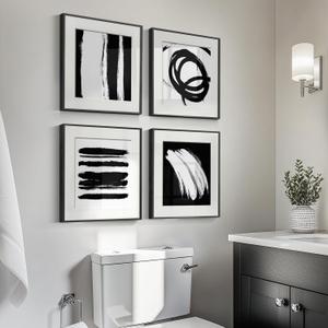4 Piece Framed Abstract Minimalist Wall Art Sets, Black and White Line Modern Home Decor Artwork, Contemporary Picture Painting for Living Room, Bedroom, Bathroom and Hallway 12x12 Inch