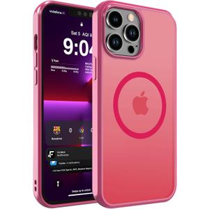 DEERLAMN Magnetic Matte Case for iPhone 13 Pro, [Compatible with MagSafe][Military Grade Drop Protection] Anti-Fingerprint Slim Translucent Shockproof Protective Phone Cover, Hot Pink