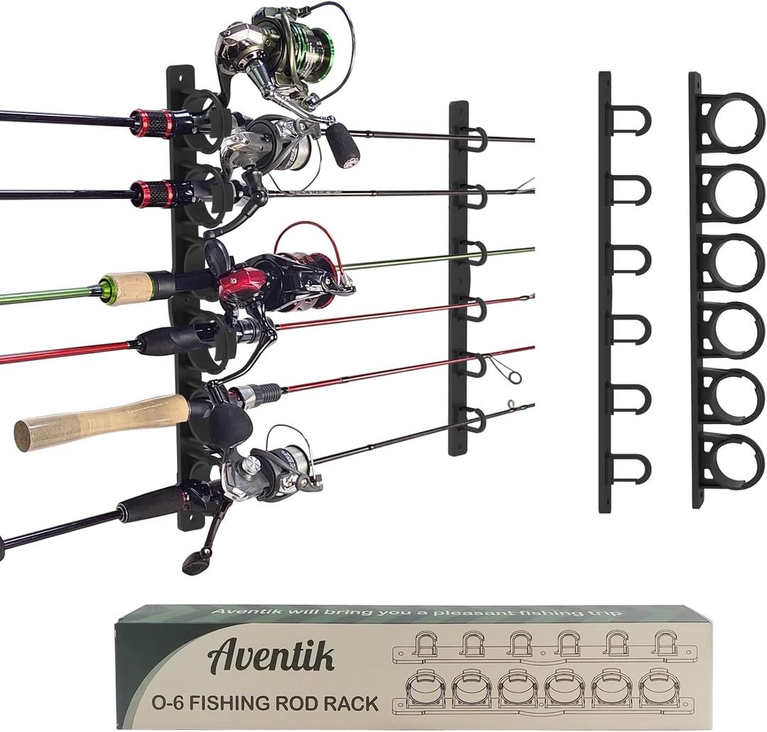 Aventik Vertical/Horizontal Fishing Rod Holder For Garage, Wall, Ceiling Holds Up To 6/12 Fishing Pole Holders (Black)