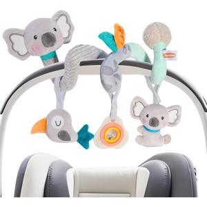 Baby Spiral Car Seat Toy, Stroller Hanging Sensory Toy for Newborn 0-12 Months, Soft Plush with Rattle Crinkle Teether, Koala Bird Activity Toy for Infant Boys Girls