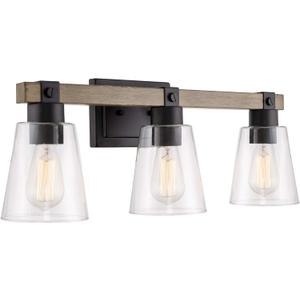 Kira Home Asher 23" 3-Light Farmhouse Vanity/Bathroom Light + Funnel Glass Shades, Smoked Birch Finish 
