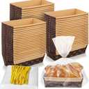 75 Sets Loaf Pans Disposable Paper Baking Loft Mold Bulk 6 x 2.5 x 2 Inch Rectangle Baking Pans with Bags Ties for Quick Bread Small Pumpkin Breads, Microwave Oven Freezer Safe