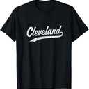 Cleveland OH Vintage Baseball Sports Script T-Shirt (Black,Small)