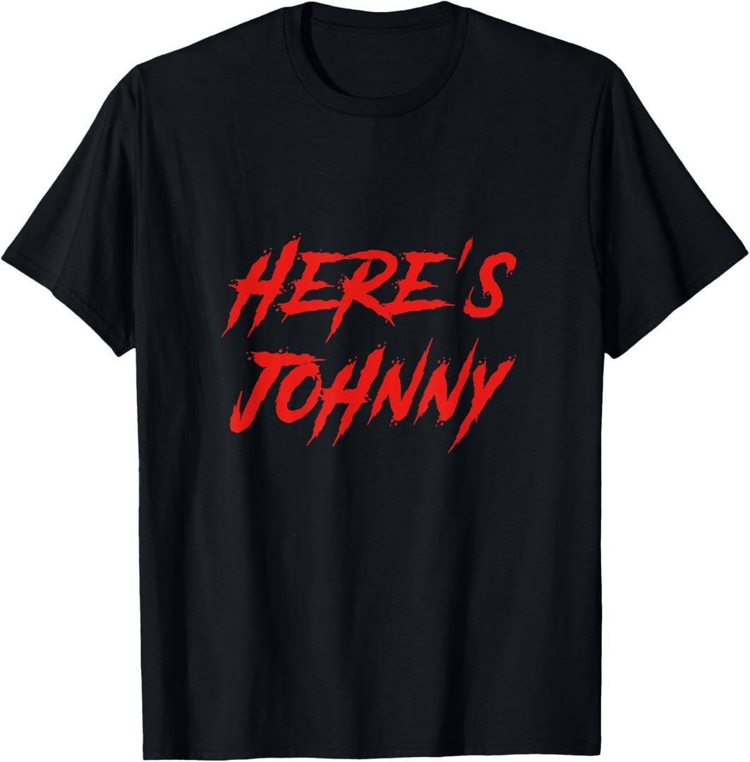 Here's Johnny Halloween Retro Black T-Shirt, Unisex-Adults, Small, Short Sleeve, Black  