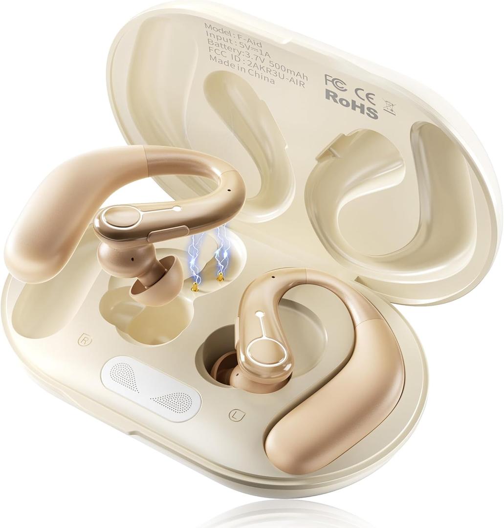 Hearing Aids, Hearing Aids for Seniors with Automatic Noise Cancelling for the Hearing Loss, Rechargeable Bluetooth Hearing Amplifiers with APP Volume Control, Premium Comfort Design and Wear Beige