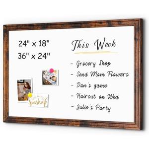 4 THOUGHT Dry Erase Board, 36" x 24" Magnetic Whiteboard Brown Vintage Wood Frame Wall-Mounted White Board Decorative Notice Board School, Office, Home, 6 Magnets 4 Markers 1 Eraser