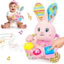 Baby Bilingual Musical Rabbit Stuffed Animals Toys,Infant Early Learning Toy with Light-Up Music & Crinkle,Tummy Time Toys for 0 3 6 9 12+ Months for Baby Boy Girl Gift,Pink