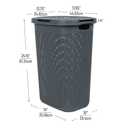 Mind Reader 60L Slim Laundry Hamper, Clothes Basket, Lid, Wicker Design, Plastic, 17.65"L x 13.75"W x 24.15"H, Gray
