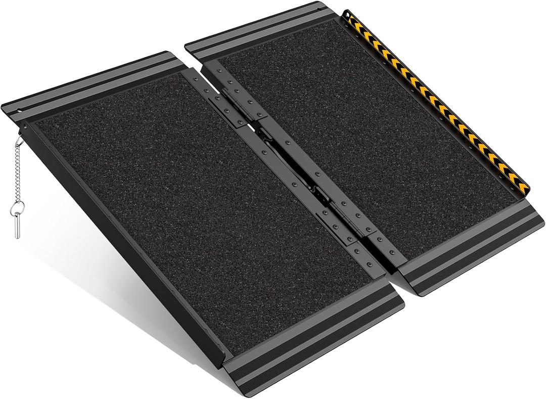 FACHNUO 2FT Wheelchair Ramp for Threshold 2-6 inches, Safe Use at Night Portable Threshold Ramps for Doorways, 800LBS Capacity, Non-Slip Durable Aluminum Alloy Folding Handicap Ramp for Home Steps