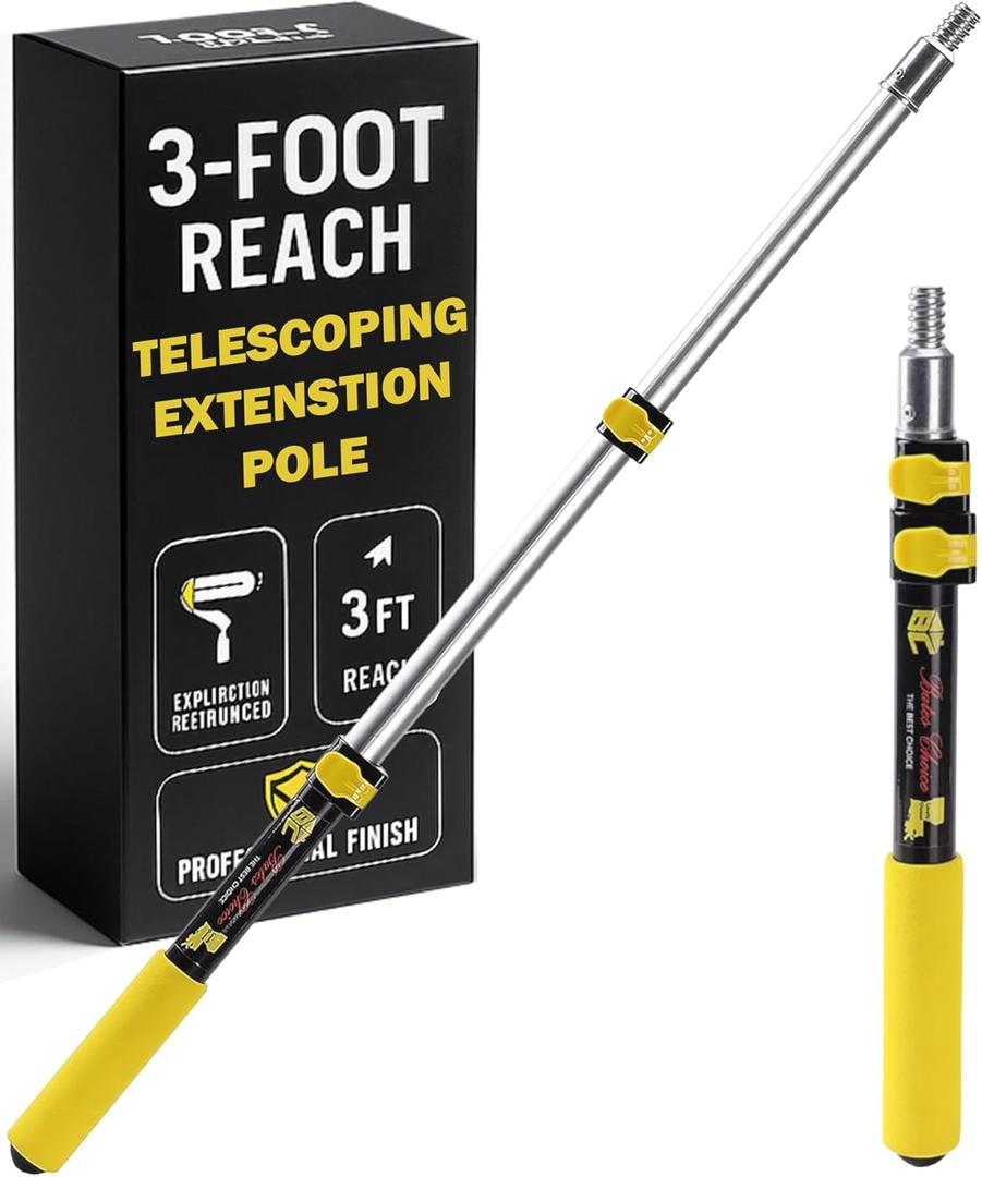 Bates- Extension Pole, 3 Ft Pole, Telescoping Pole, Paint Pole, Extendable Pole, Paint Roller Extension Pole, Painters Pole, Extension Handle, Telescoping Handle, Telescoping Paint Roller Pole (Black and Yellow)