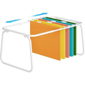 Marbrasse Hanging File Folder Frame, Adjustable Letter Size File Holder 16-25 Inches, Metal File Cabinet Rails for Office, Home, School, White