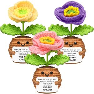 3 Pcs Inspirational Gifts, Positive Corn Poppy Flower Handmade Crochet Doll, Appreciation Positive Gifts for Women, Friend Sister, Coworker Employee Birthday Cheer Up Presents